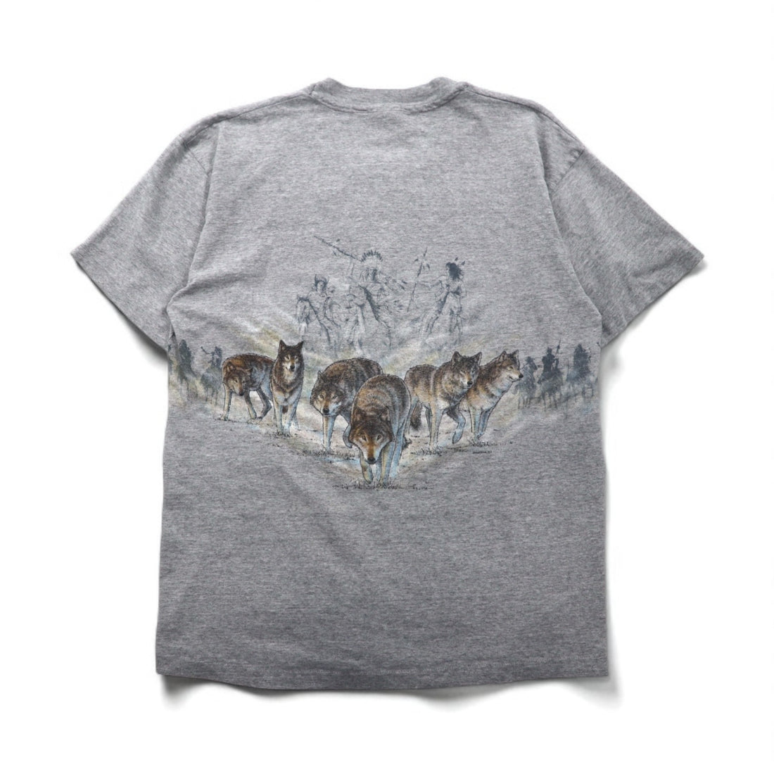 anvil 90s USA Made Single Stitch T-Shirt, XL, Gray, MINESOTA, Double-Sided Animal Print, Wolf