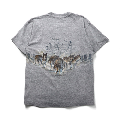anvil 90s USA Made Single Stitch T-Shirt, XL, Gray, MINESOTA, Double-Sided Animal Print, Wolf