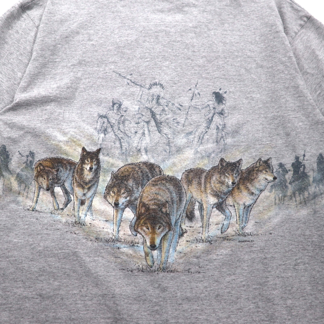 anvil 90s USA Made Single Stitch T-Shirt, XL, Gray, MINESOTA, Double-Sided Animal Print, Wolf