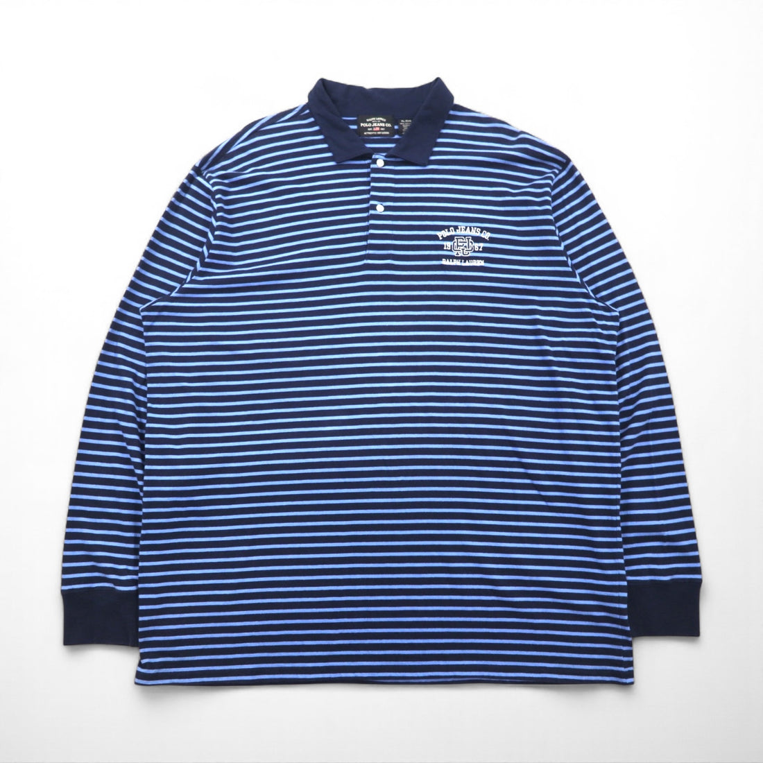 POLO JEANS CO RALPH LAUREN 90年代 長袖ポロシャツ ラガーシャツ XL ブルー ボーダー ビッグサイズ
