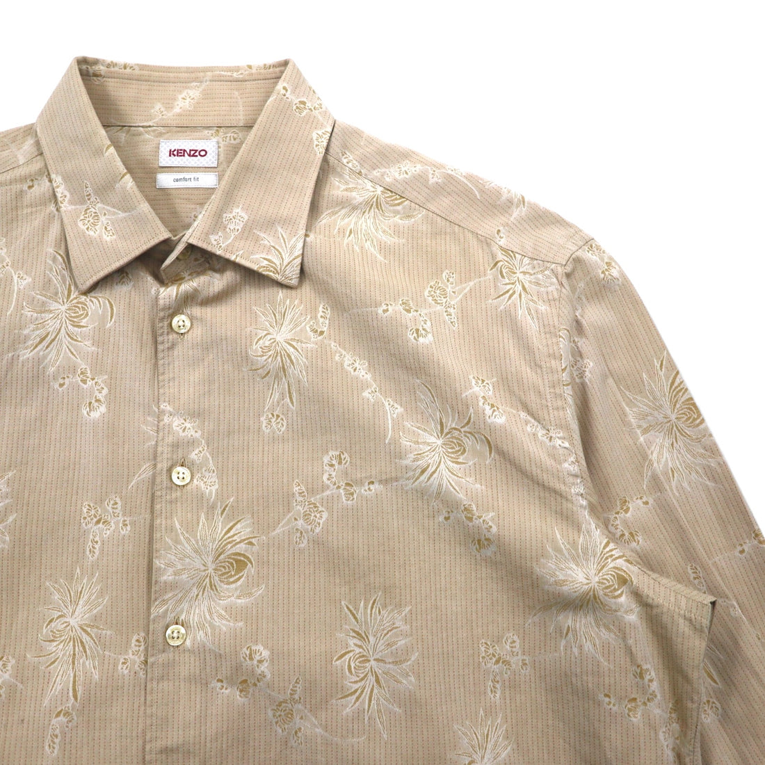KENZO floral print dress shirt, XL, beige, cotton, all-over print, comfort fit