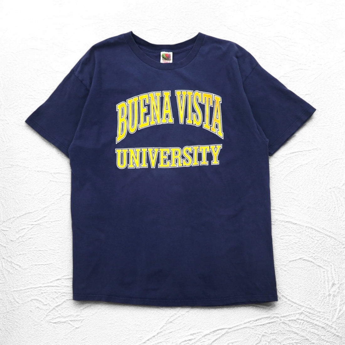 FRUIT OF THE LOOM 90s College Print T-Shirt, XXL, Navy, Made in El Salvador