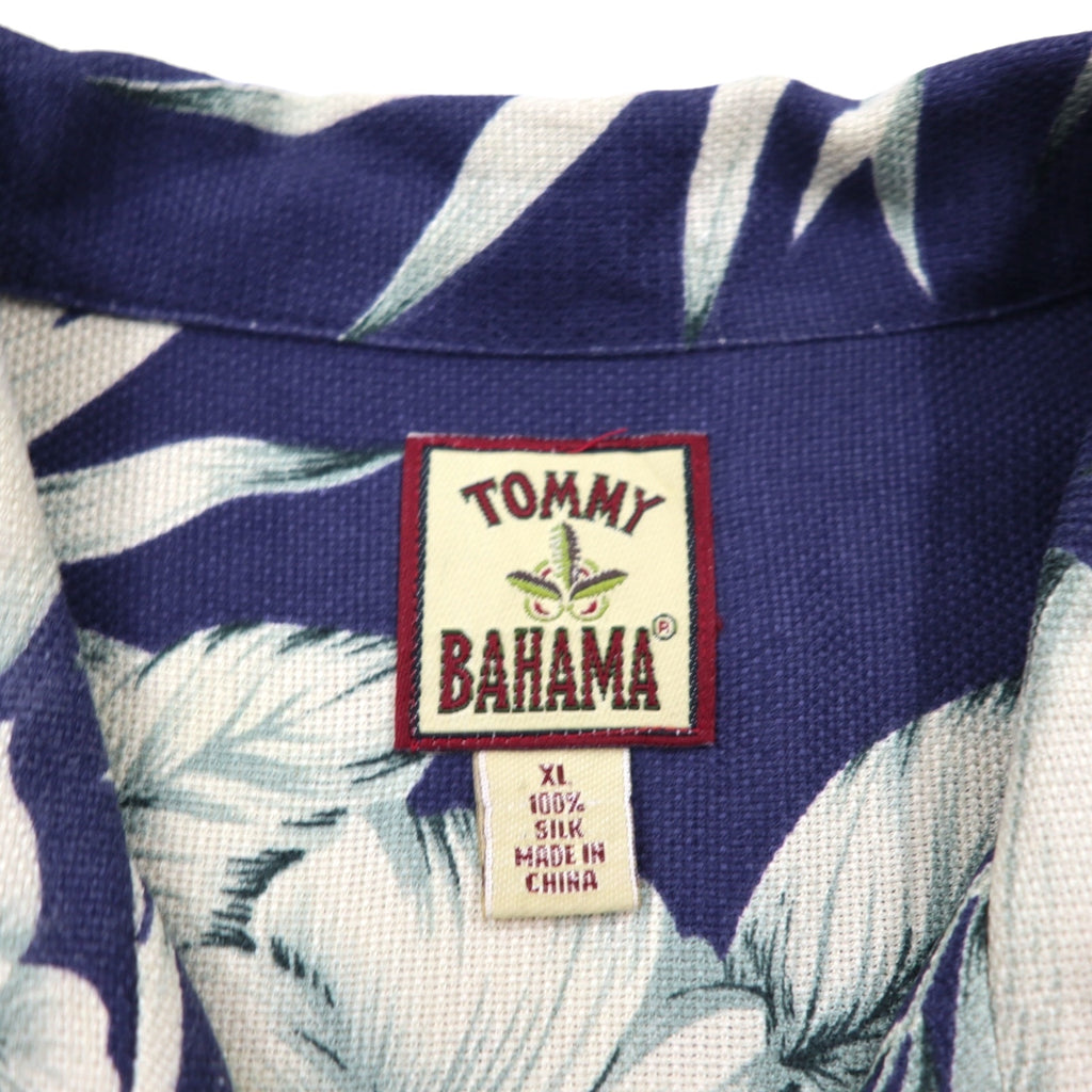TOMMY BAHAMA Silk Open-Collar Aloha Shirt, XL, Navy, Hibiscus