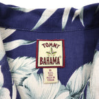 TOMMY BAHAMA Silk Open-Collar Aloha Shirt, XL, Navy, Hibiscus
