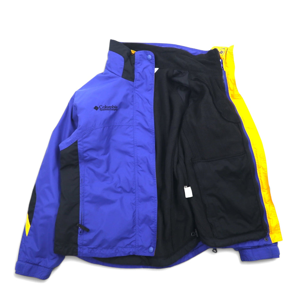Columbia 90s 3WAY Mountain Parka M Blue Black Nylon Fleece Liner Drawstring Zip-in-Zip