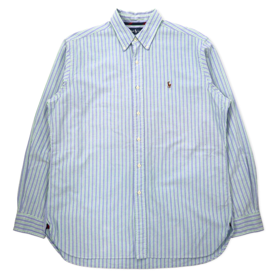 日本然リトテ-古着オンライン-Ralph Lauren オックスフォード ボタンダウンシャツ L ブルー ストライプ コットン CLASSIC FIT スモールポニー刺繍 ビッグサイズ-Ralph Lauren Oxford button-down Shirts L Blue Striped Cotton CLASSIC FIT Small Pony Embroidery Big Size