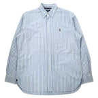 日本然リトテ-古着オンライン-Ralph Lauren オックスフォード ボタンダウンシャツ L ブルー ストライプ コットン CLASSIC FIT スモールポニー刺繍 ビッグサイズ-Ralph Lauren Oxford button-down Shirts L Blue Striped Cotton CLASSIC FIT Small Pony Embroidery Big Size
