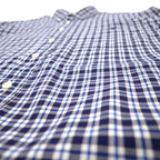 RALPH LAUREN 90s Button-down Shirt, L, Blue, Check, Cotton, BLAKE, Small Pony Embroidery