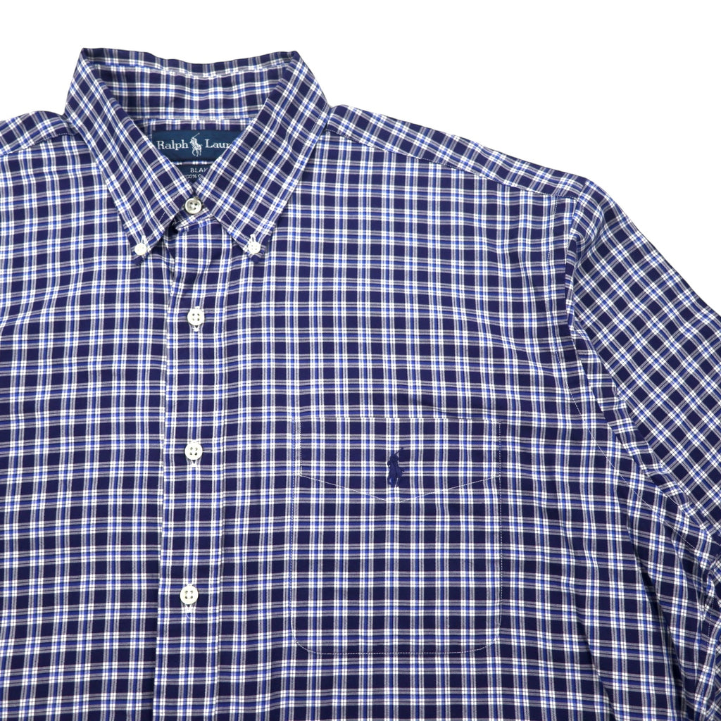 RALPH LAUREN 90s Button-down Shirt, L, Blue, Check, Cotton, BLAKE, Small Pony Embroidery