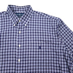 RALPH LAUREN 90s Button-down Shirt, L, Blue, Check, Cotton, BLAKE, Small Pony Embroidery
