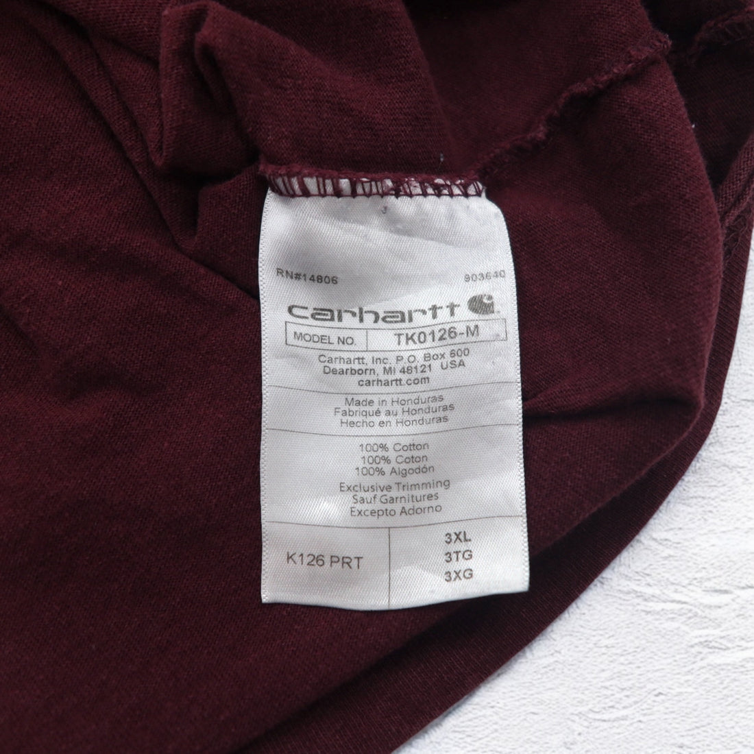 Carhartt Long Sleeve Pocket T-Shirt Long Tee 3XL Bordeaux Big Size Honduras Match