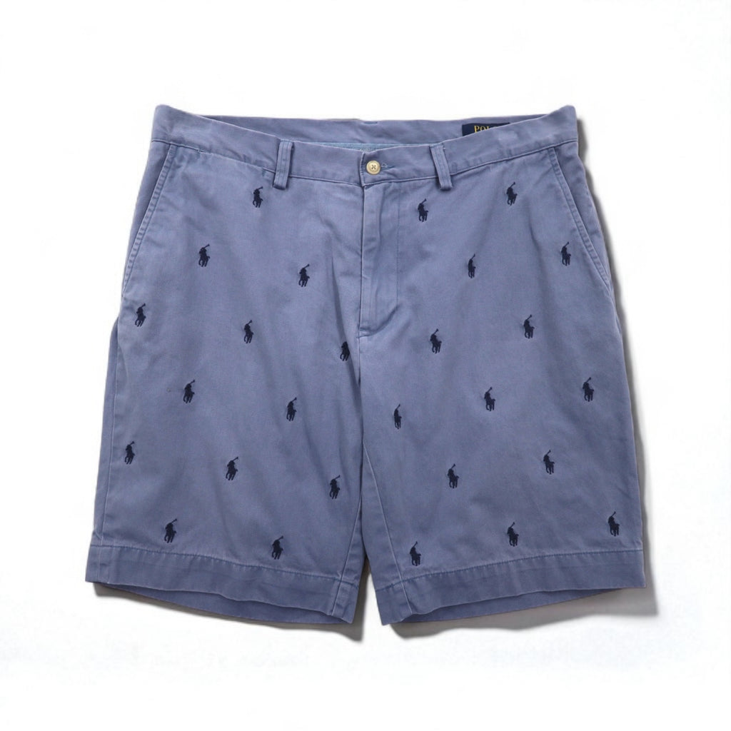 POLO RALPH LAUREN All-Over Pony Embroidered Shorts, Size L, Navy, Cotton