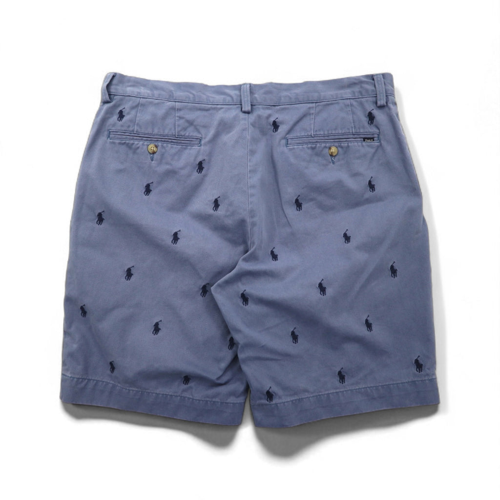 POLO RALPH LAUREN All-Over Pony Embroidered Shorts, Size L, Navy, Cotton