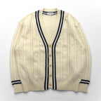 90s Japan Vintage Tilden Knit Cardigan, Made in Japan, Size M, Cable Knit, Off-White, ESSEX ROAD CLOTHES