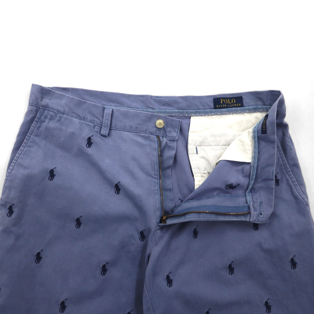 POLO RALPH LAUREN All-Over Pony Embroidered Shorts, Size L, Navy, Cotton