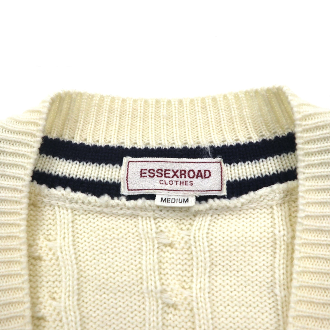 90s Japan Vintage Tilden Knit Cardigan, Made in Japan, Size M, Cable Knit, Off-White, ESSEX ROAD CLOTHES