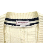 90s Japan Vintage Tilden Knit Cardigan, Made in Japan, Size M, Cable Knit, Off-White, ESSEX ROAD CLOTHES