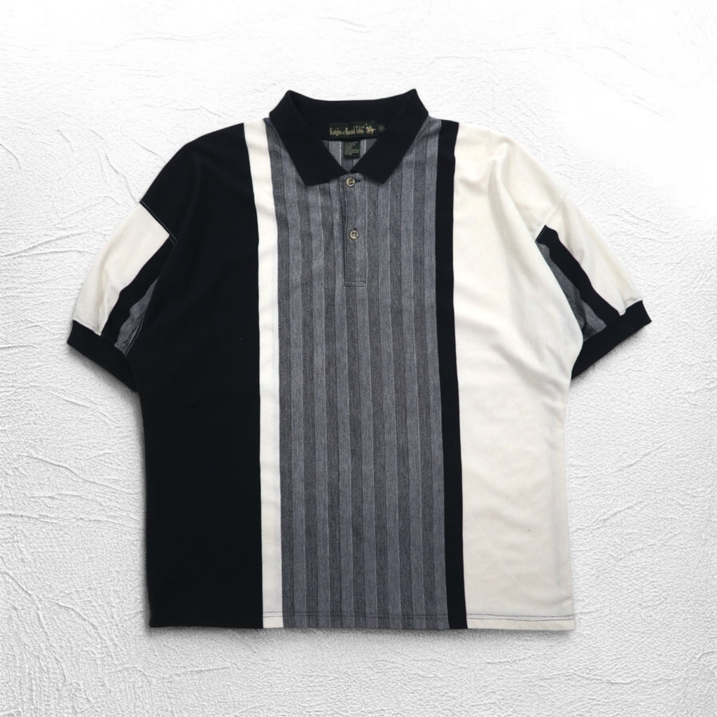 90s Knight of Round Table Crazy Pattern Polo Shirt 4XL Monochrome Cotton Big Size