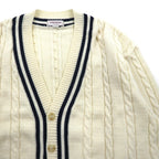 90s Japan Vintage Tilden Knit Cardigan, Made in Japan, Size M, Cable Knit, Off-White, ESSEX ROAD CLOTHES