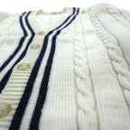 90s Japan Vintage Tilden Knit Cardigan, Made in Japan, Size M, Cable Knit, Off-White, ESSEX ROAD CLOTHES