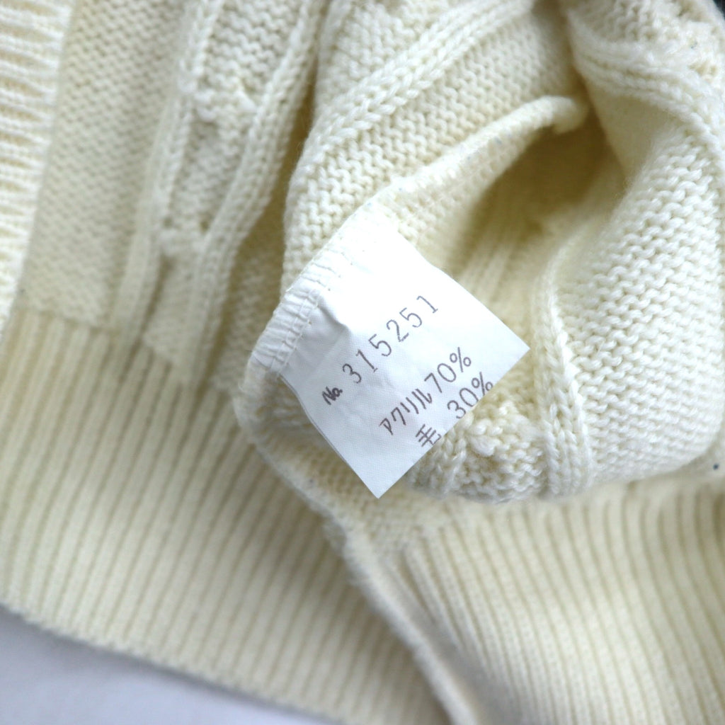 90s Japan Vintage Tilden Knit Cardigan, Made in Japan, Size M, Cable Knit, Off-White, ESSEX ROAD CLOTHES
