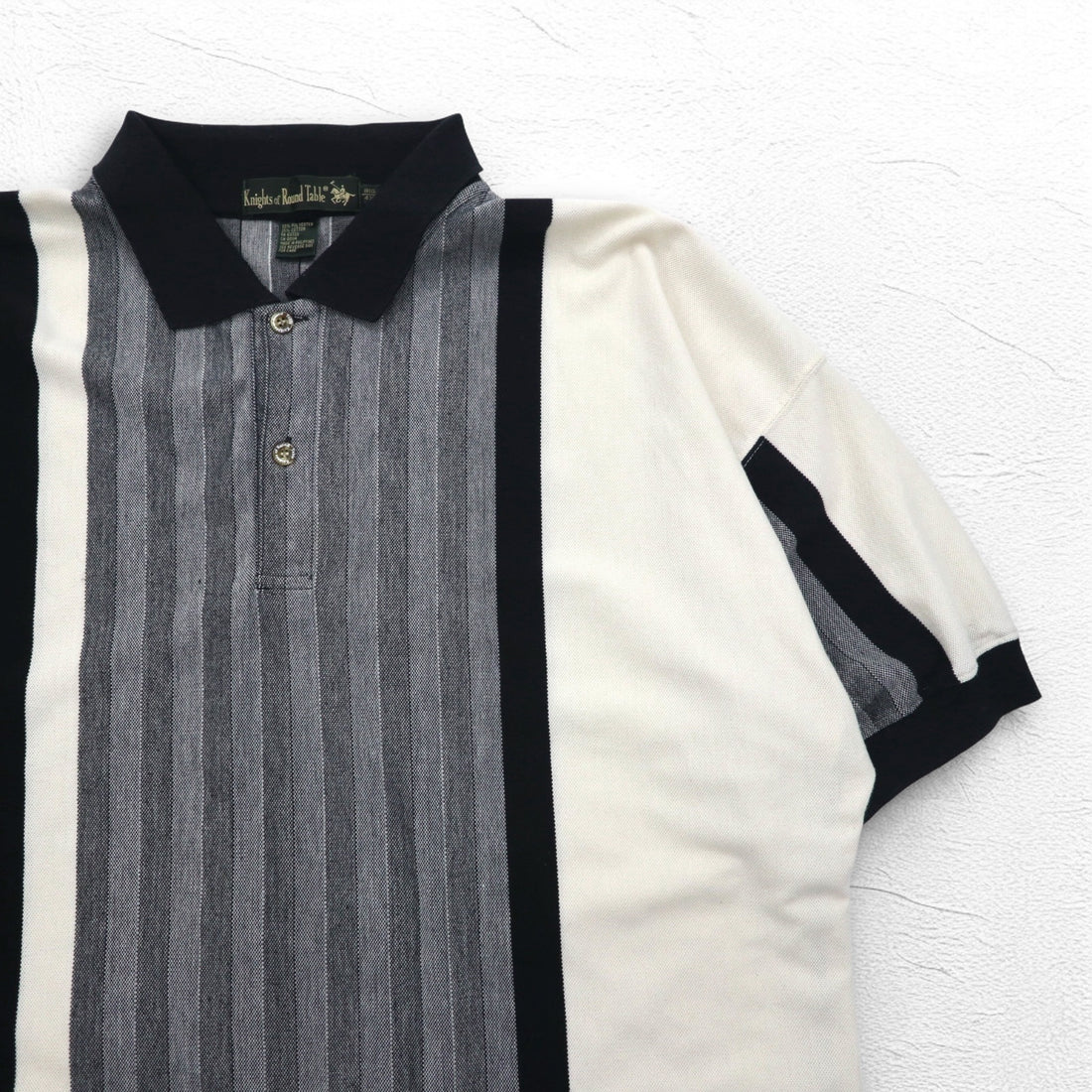 90s Knight of Round Table Crazy Pattern Polo Shirt 4XL Monochrome Cotton Big Size