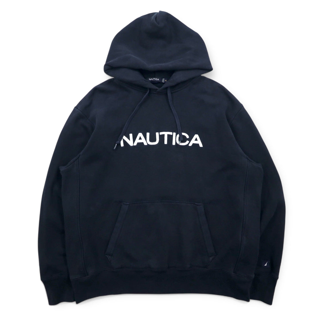 NAUTICA Reverse Weave Pullover Hoodie, XL, Black, Cotton, Fleece Lining, Embroidered Logo