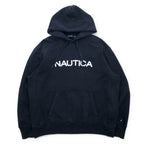 NAUTICA Reverse Weave Pullover Hoodie, XL, Black, Cotton, Fleece Lining, Embroidered Logo