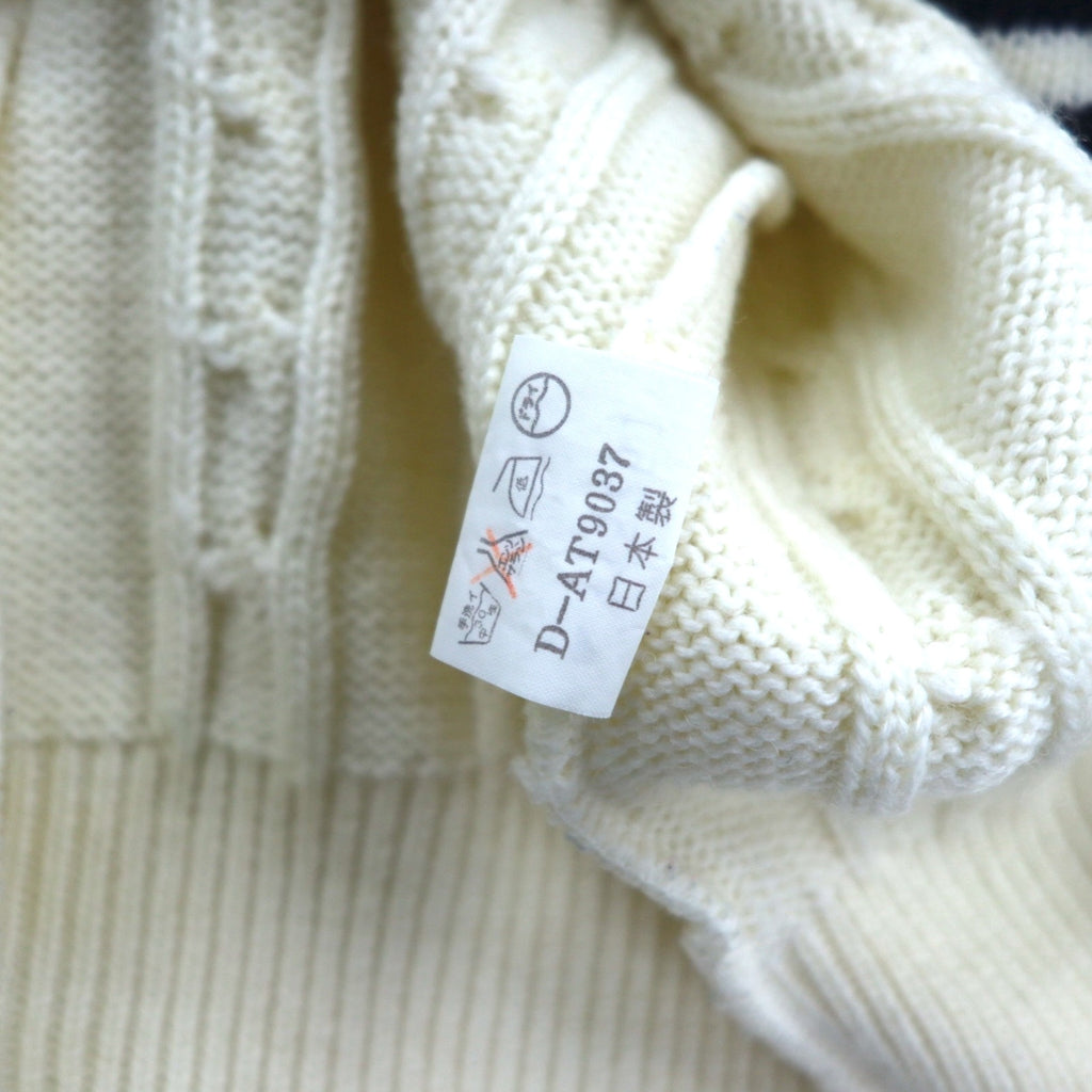 90s Japan Vintage Tilden Knit Cardigan, Made in Japan, Size M, Cable Knit, Off-White, ESSEX ROAD CLOTHES