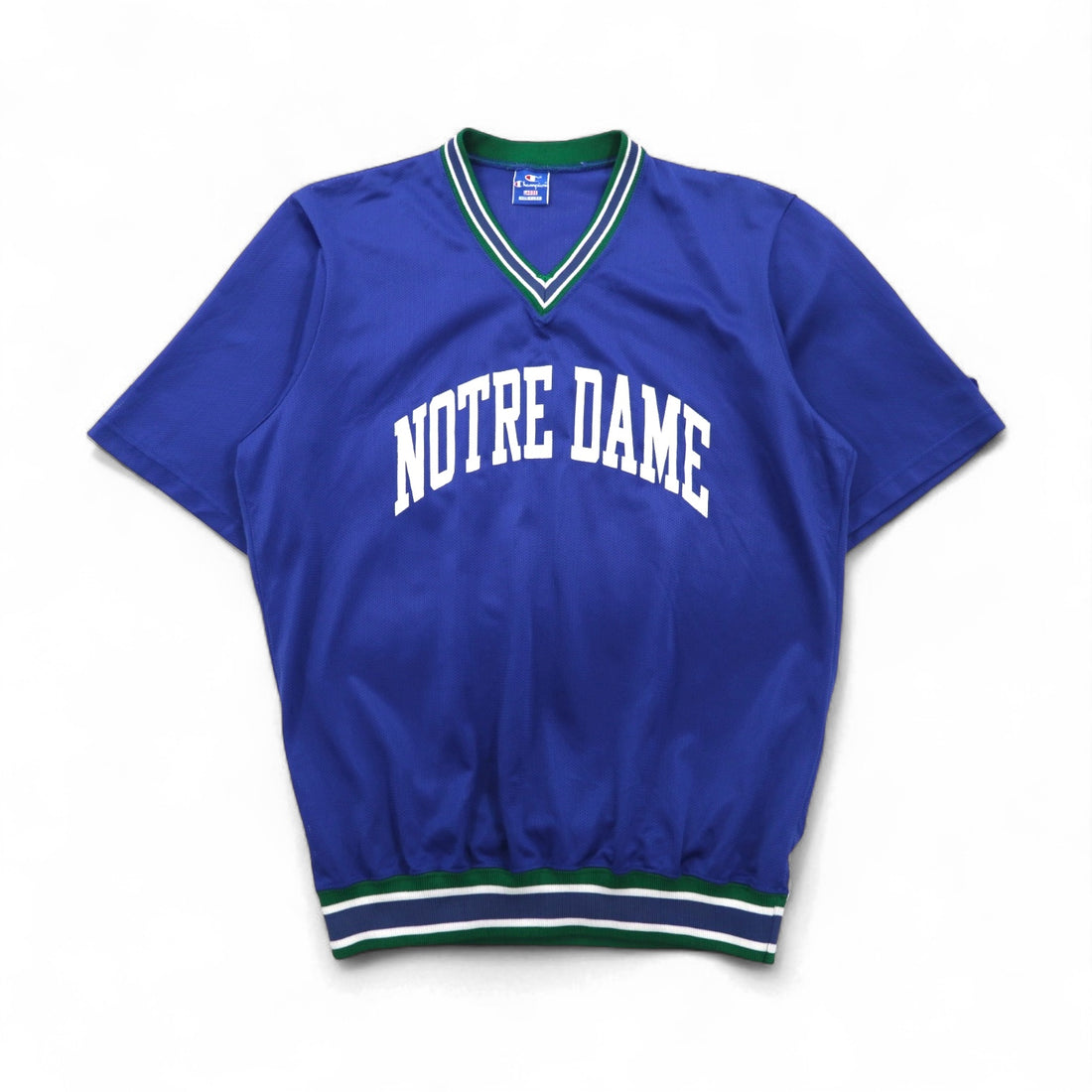 Champion 90s Made in USA Mesh Game Shirt, Size L, Blue Nylon, Embroidered Tag, Notre Dame Arch Logo