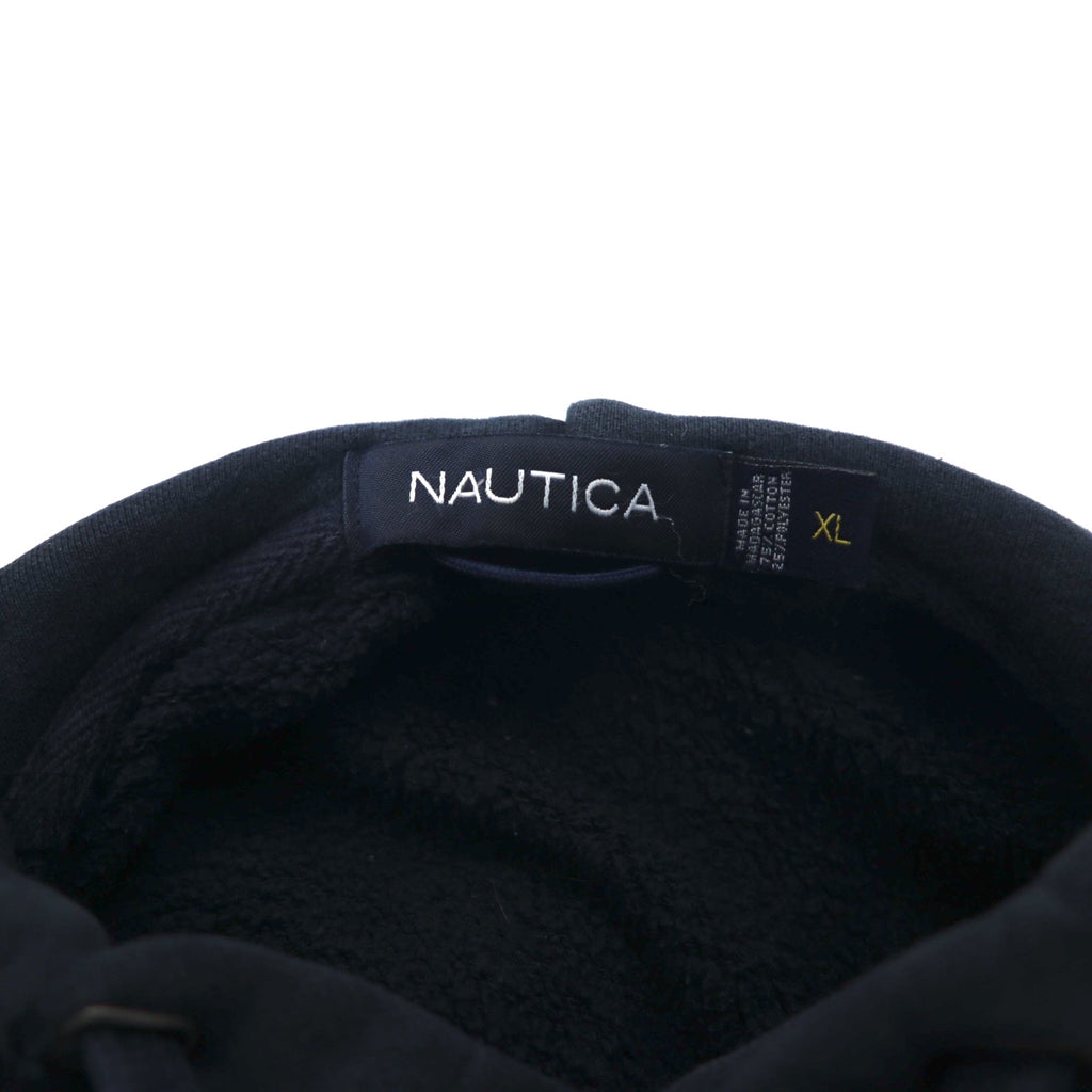 NAUTICA Reverse Weave Pullover Hoodie, XL, Black, Cotton, Fleece Lining, Embroidered Logo
