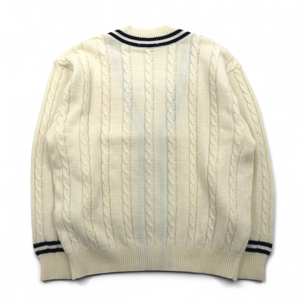 90s Japan Vintage Tilden Knit Cardigan, Made in Japan, Size M, Cable Knit, Off-White, ESSEX ROAD CLOTHES