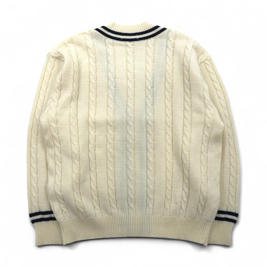 90s Japan Vintage Tilden Knit Cardigan, Made in Japan, Size M, Cable Knit, Off-White, ESSEX ROAD CLOTHES