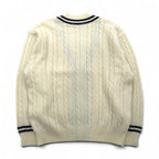 90s Japan Vintage Tilden Knit Cardigan, Made in Japan, Size M, Cable Knit, Off-White, ESSEX ROAD CLOTHES