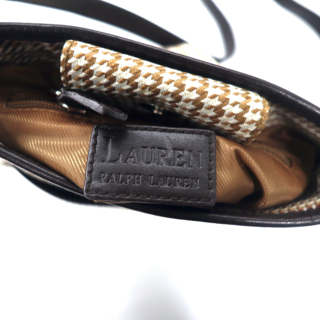 LAUREN RALPH LAUREN Gun Club Check Shoulder Bag Pochette Beige Nylon Canvas Leather Switching One Point Logo