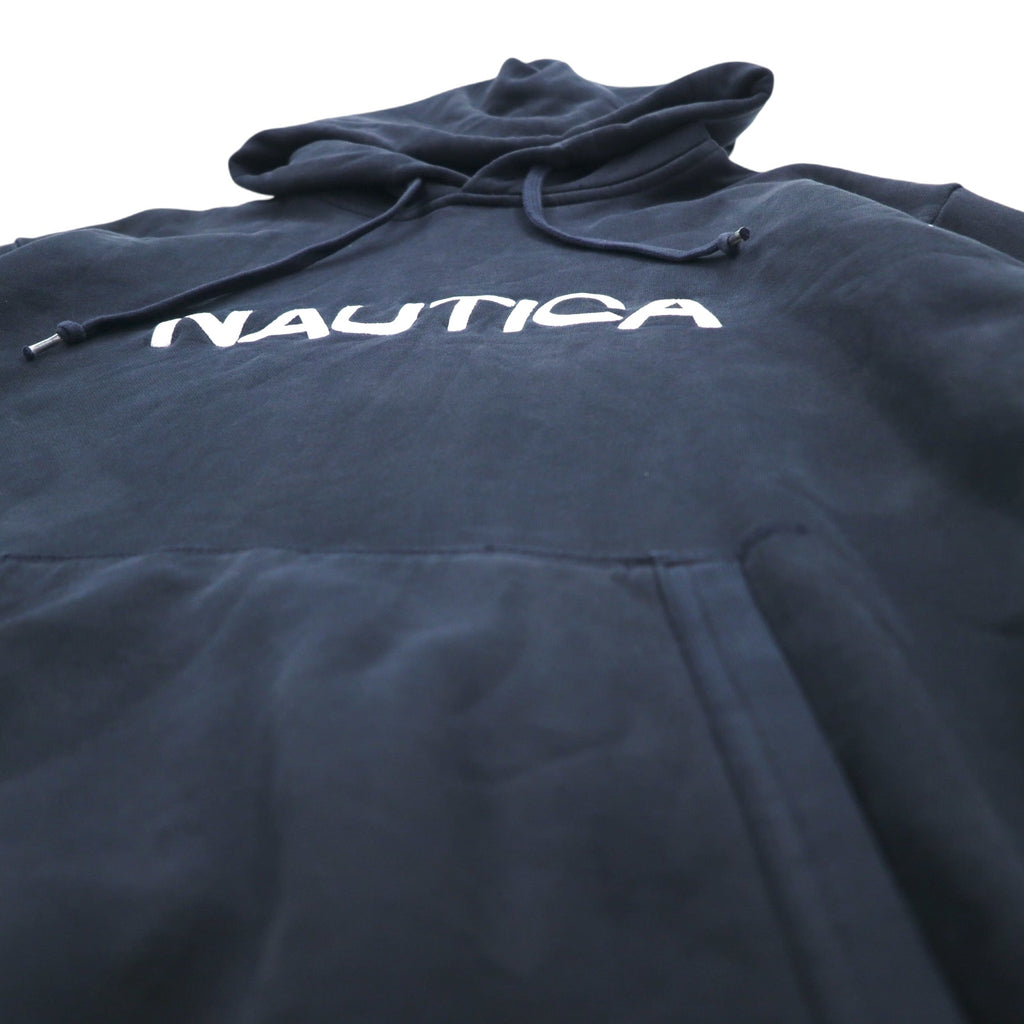 NAUTICA Reverse Weave Pullover Hoodie, XL, Black, Cotton, Fleece Lining, Embroidered Logo