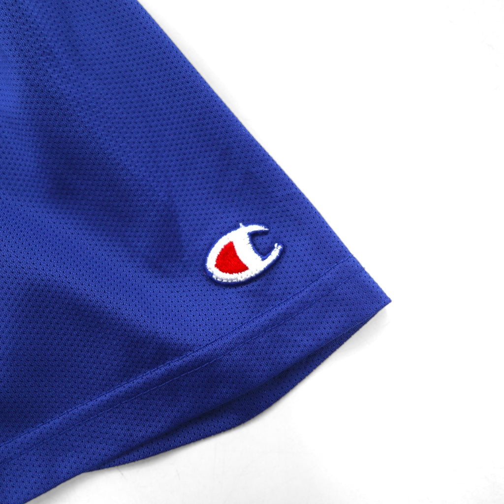 Champion 90s Made in USA Mesh Game Shirt, Size L, Blue Nylon, Embroidered Tag, Notre Dame Arch Logo