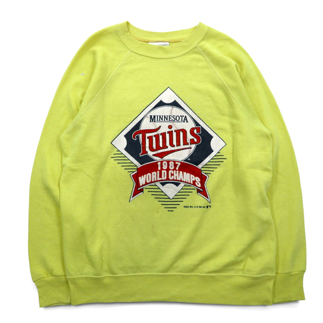 Made in USA 80's BASSETT-WALKER MLB Sweatshirt L Yellow Cotton MINNESOTA TWINS