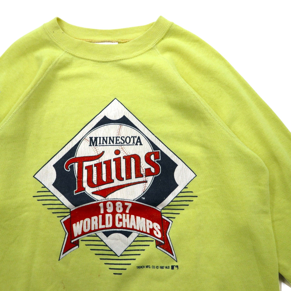 Made in USA 80's BASSETT-WALKER MLB Sweatshirt L Yellow Cotton MINNESOTA TWINS
