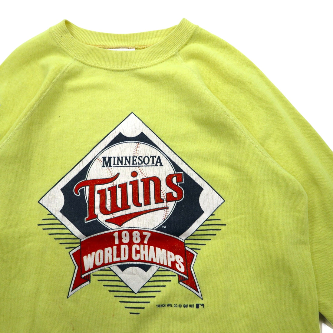Made in USA 80's BASSETT-WALKER MLB Sweatshirt L Yellow Cotton MINNESOTA TWINS