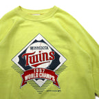 Made in USA 80's BASSETT-WALKER MLB Sweatshirt L Yellow Cotton MINNESOTA TWINS