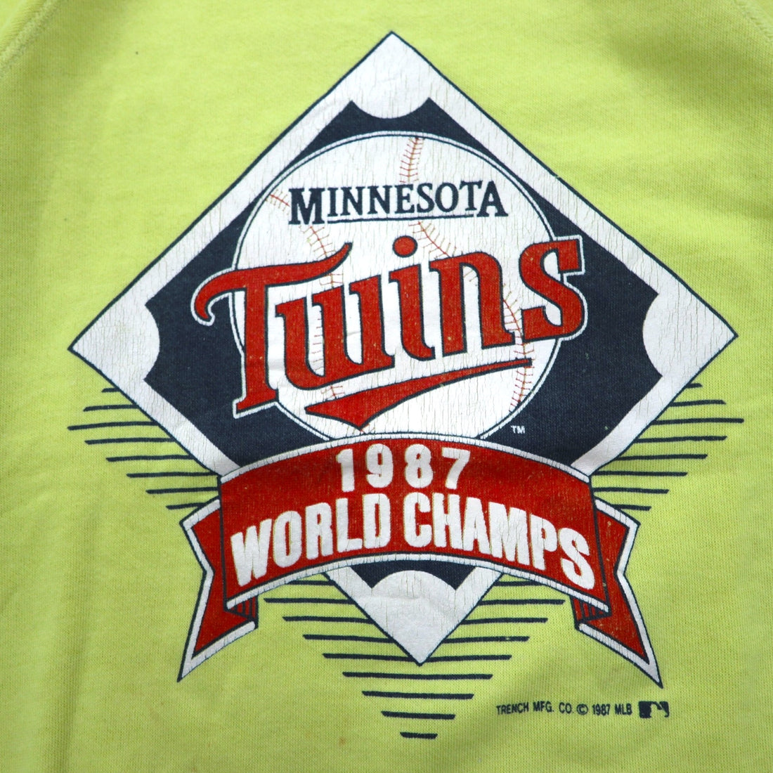 Made in USA 80's BASSETT-WALKER MLB Sweatshirt L Yellow Cotton MINNESOTA TWINS