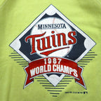 Made in USA 80's BASSETT-WALKER MLB Sweatshirt L Yellow Cotton MINNESOTA TWINS