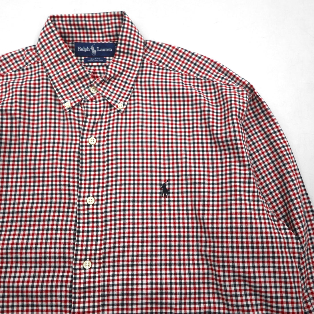 Ralph Lauren 90s Button-Down Shirt, Size L, Red, Blake, Gingham Check, Small Pony Embroidery