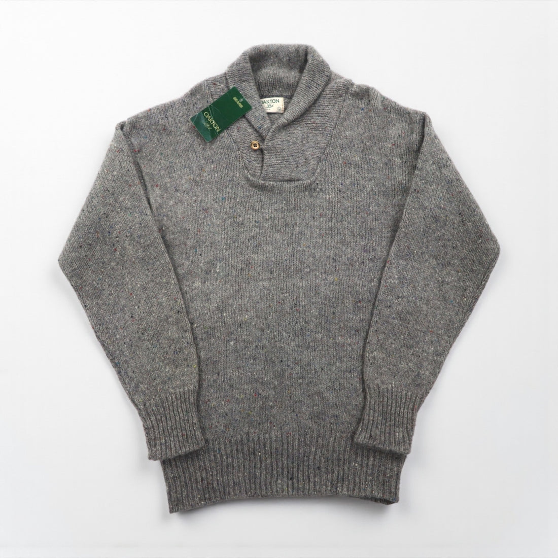 Sears 90s Made in USA Shawl Collar Knit Sweater, Size L, Gray Wool, Unused, Deadstock, Oakton