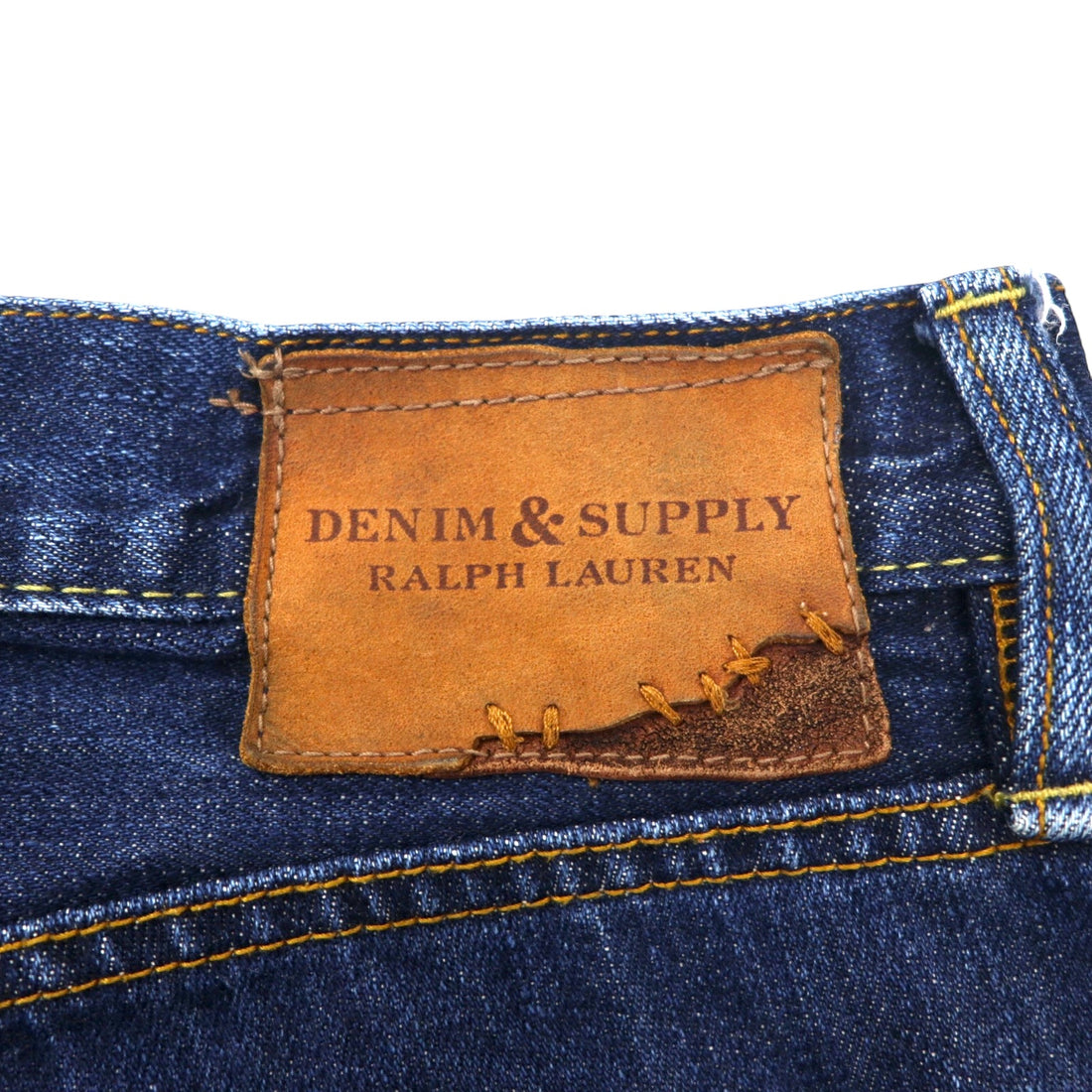 DENIM & SUPPLY RALPH LAUREN リジッド デニムパンツ 32 ブルー 濃紺 STRAIGHT レザーパッチ ボタンフライ