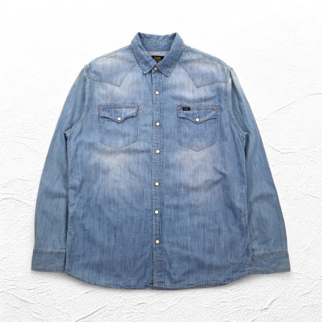 Lee denim western shirt L in indigo blue cotton chest pocket snap button