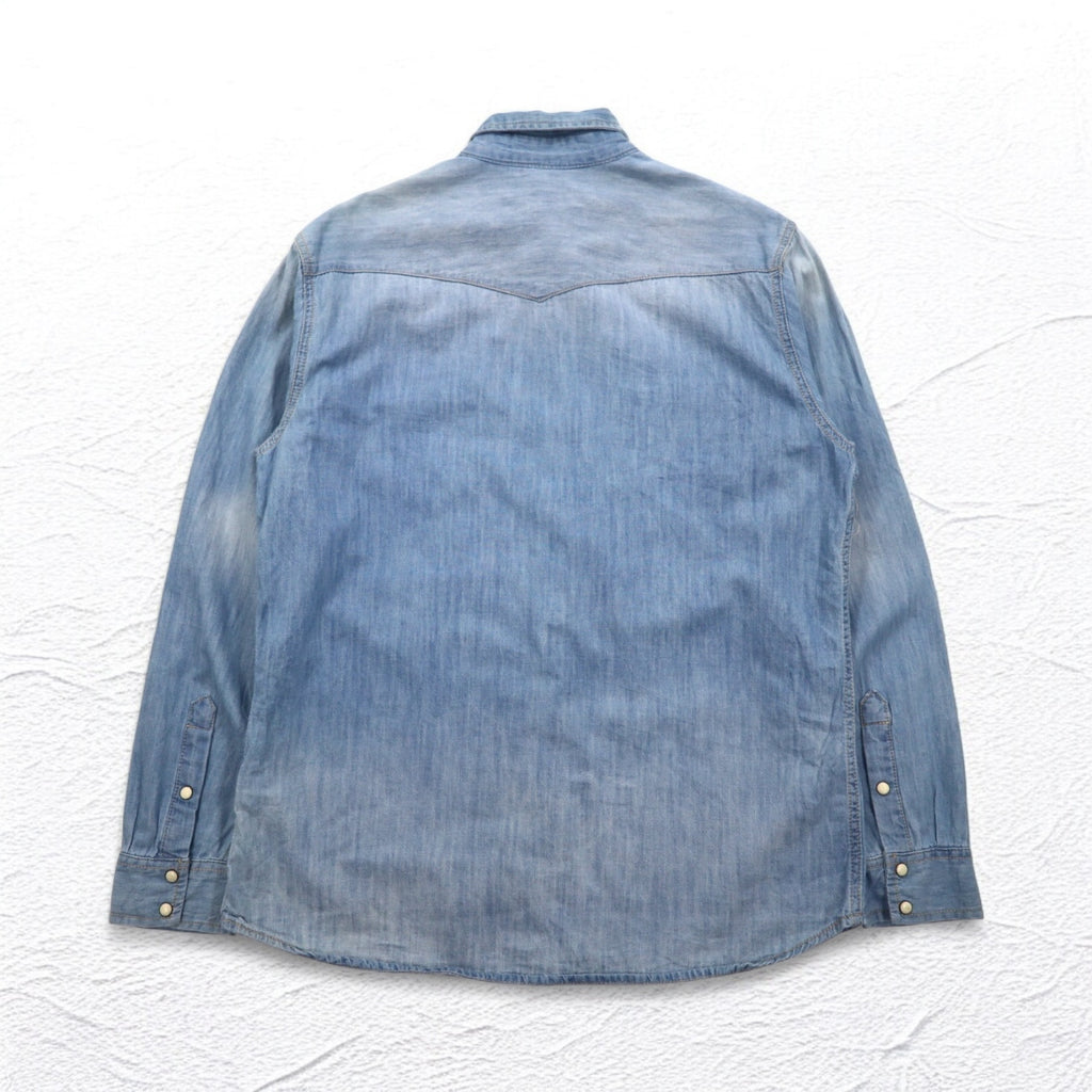 Lee denim western shirt L in indigo blue cotton chest pocket snap button