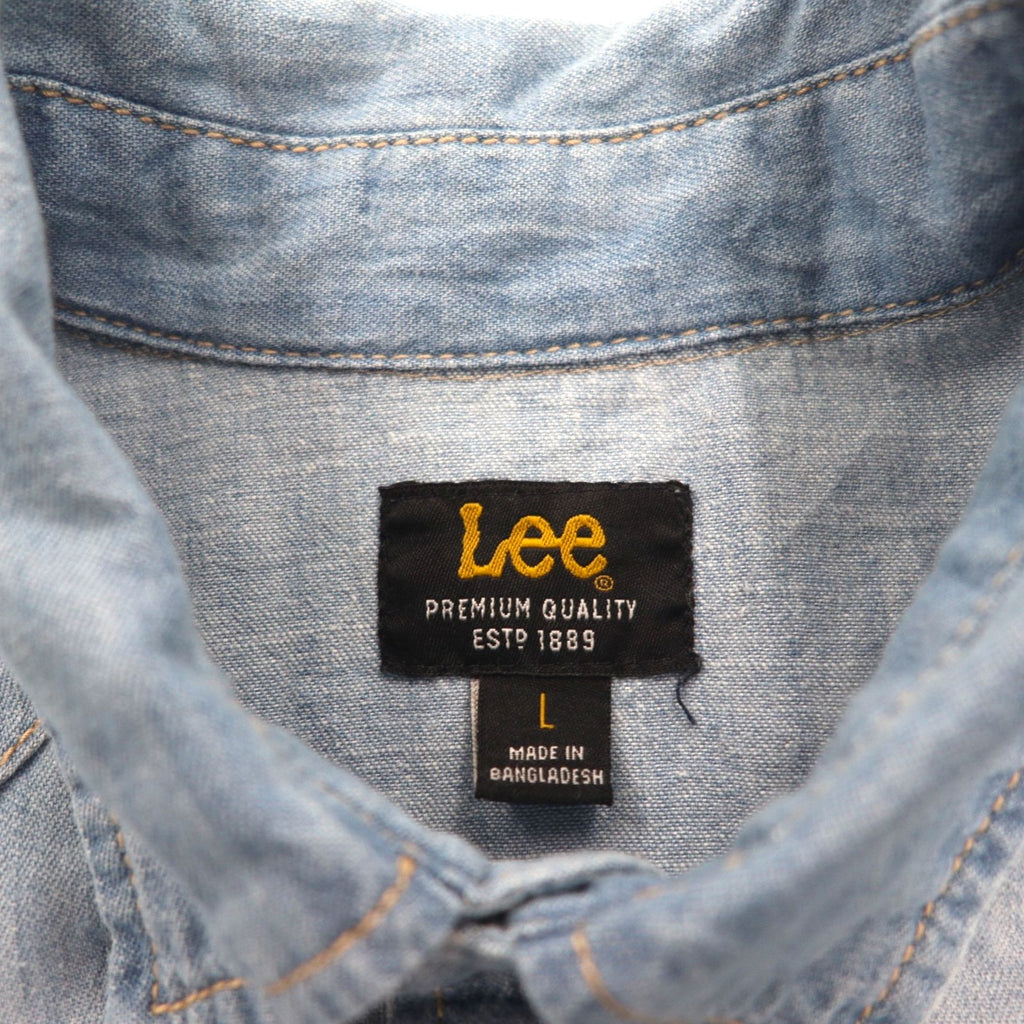 Lee denim western shirt L in indigo blue cotton chest pocket snap button