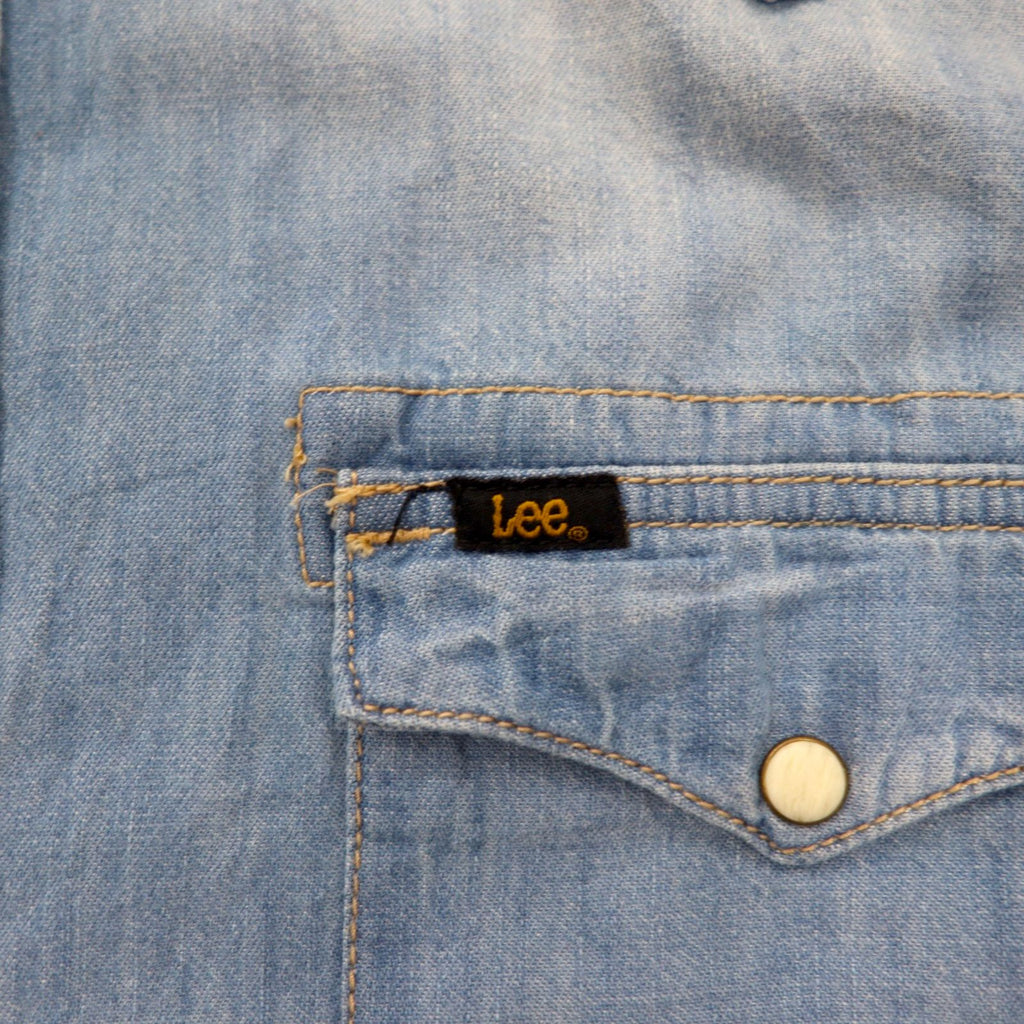 Lee denim western shirt L in indigo blue cotton chest pocket snap button